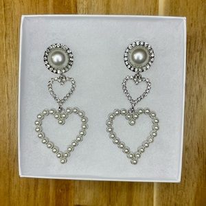 Heart drop earrings with faux Pearls and Rhinestones